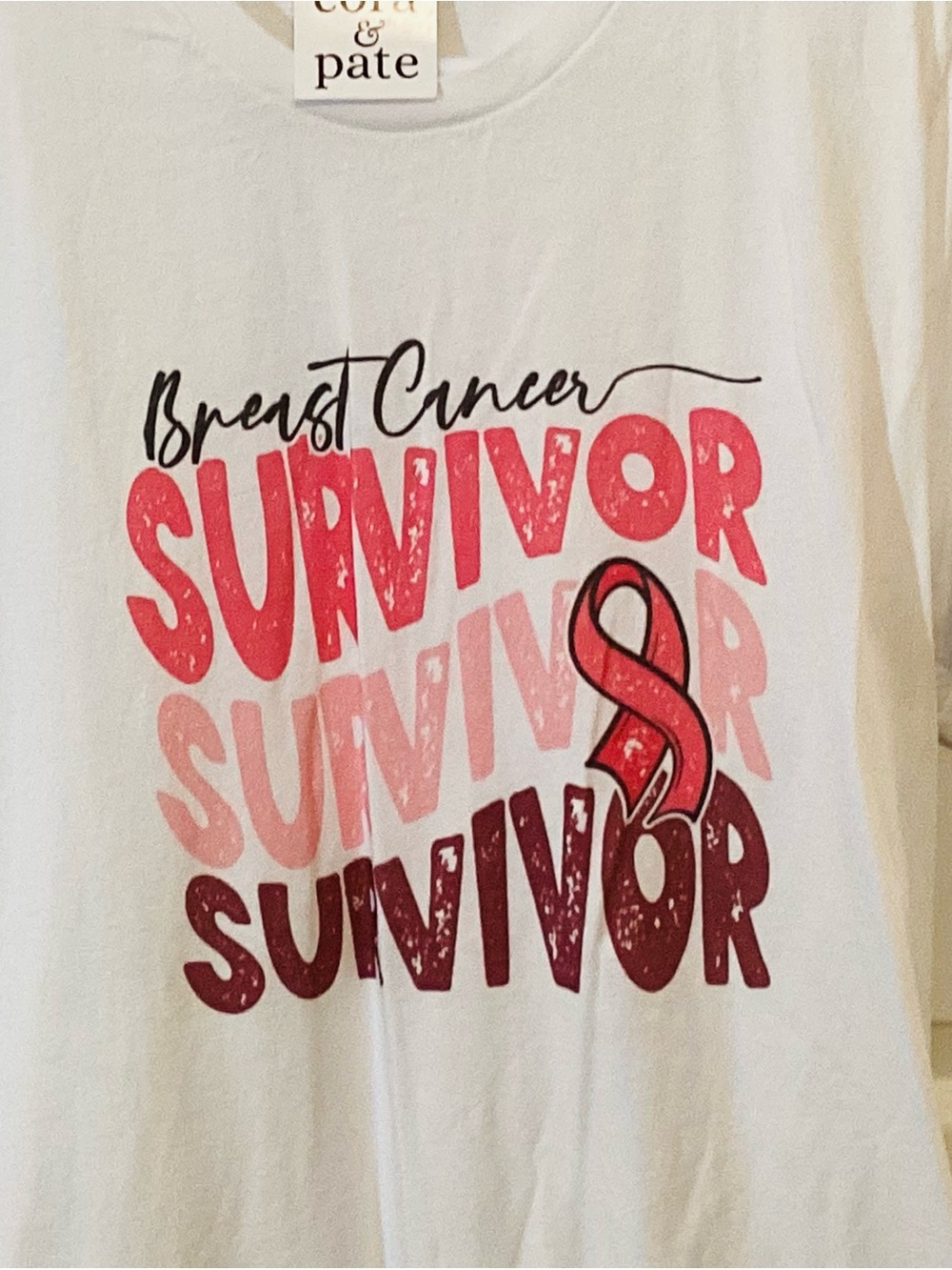 Cora & Pate White Breast Cancer Survivor Graphic Tee
